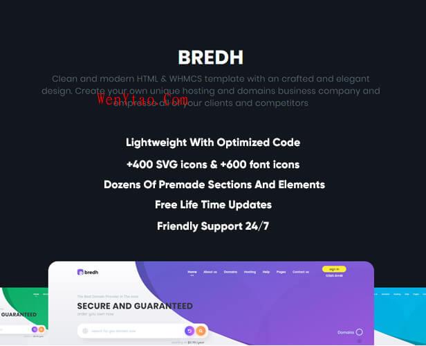 WHMCS模板Bredh v1.7非常精美的一款模板免授权WHMCS v7.10.×
